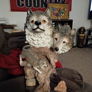 Majestic Wolf Sculpture - Gray and Brown